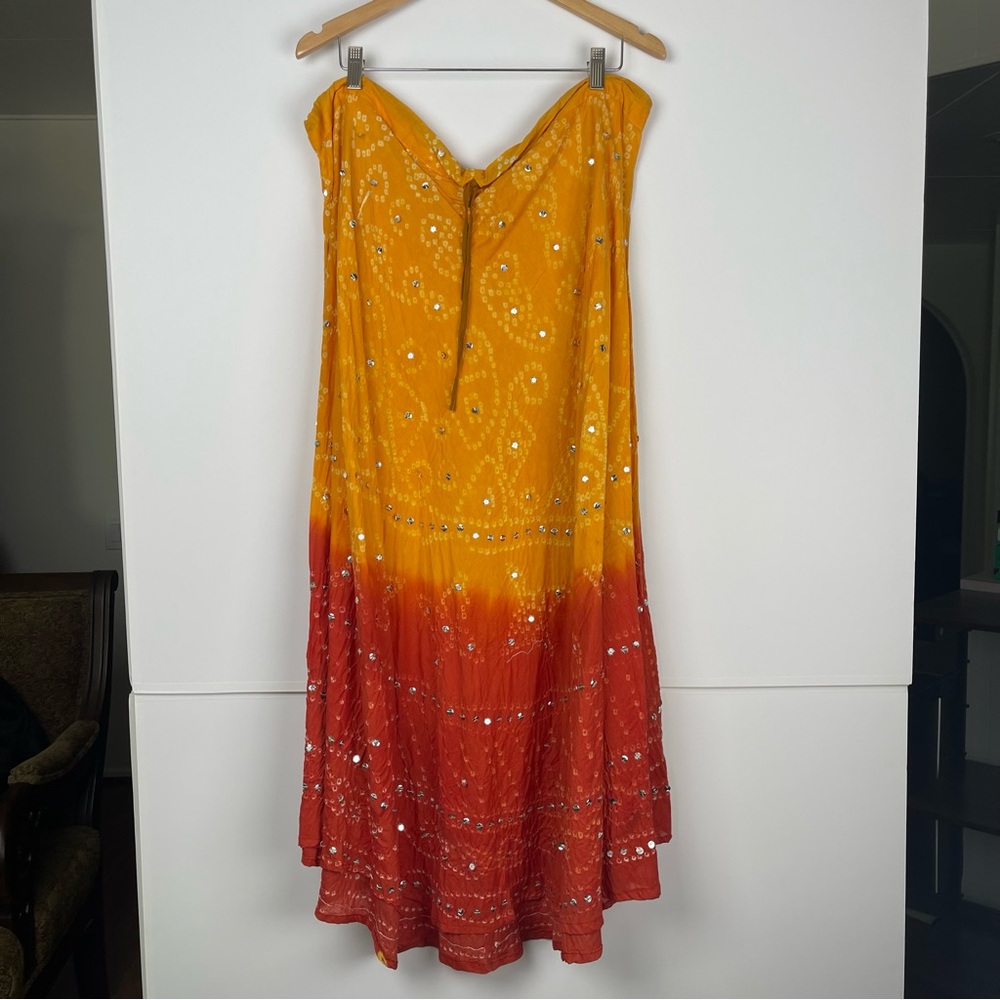 Gold and Orange and Women's Long Skirt with Embroidery and Sequins